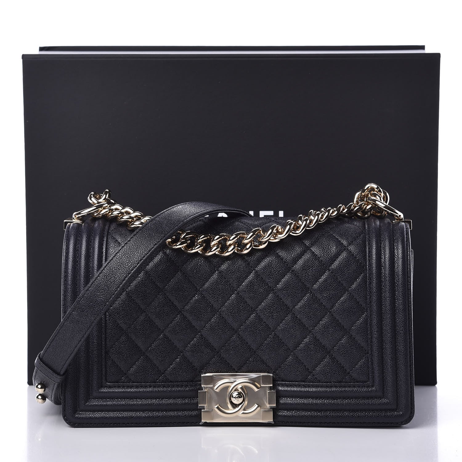 Chanel Caviar Quilted Medium Boy Flap Dark Blue 10 of 10