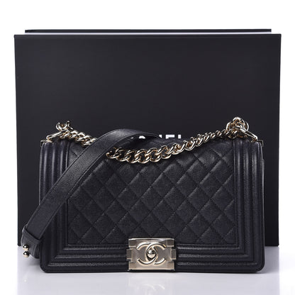 Chanel Caviar Quilted Medium Boy Flap Dark Blue 10 of 10