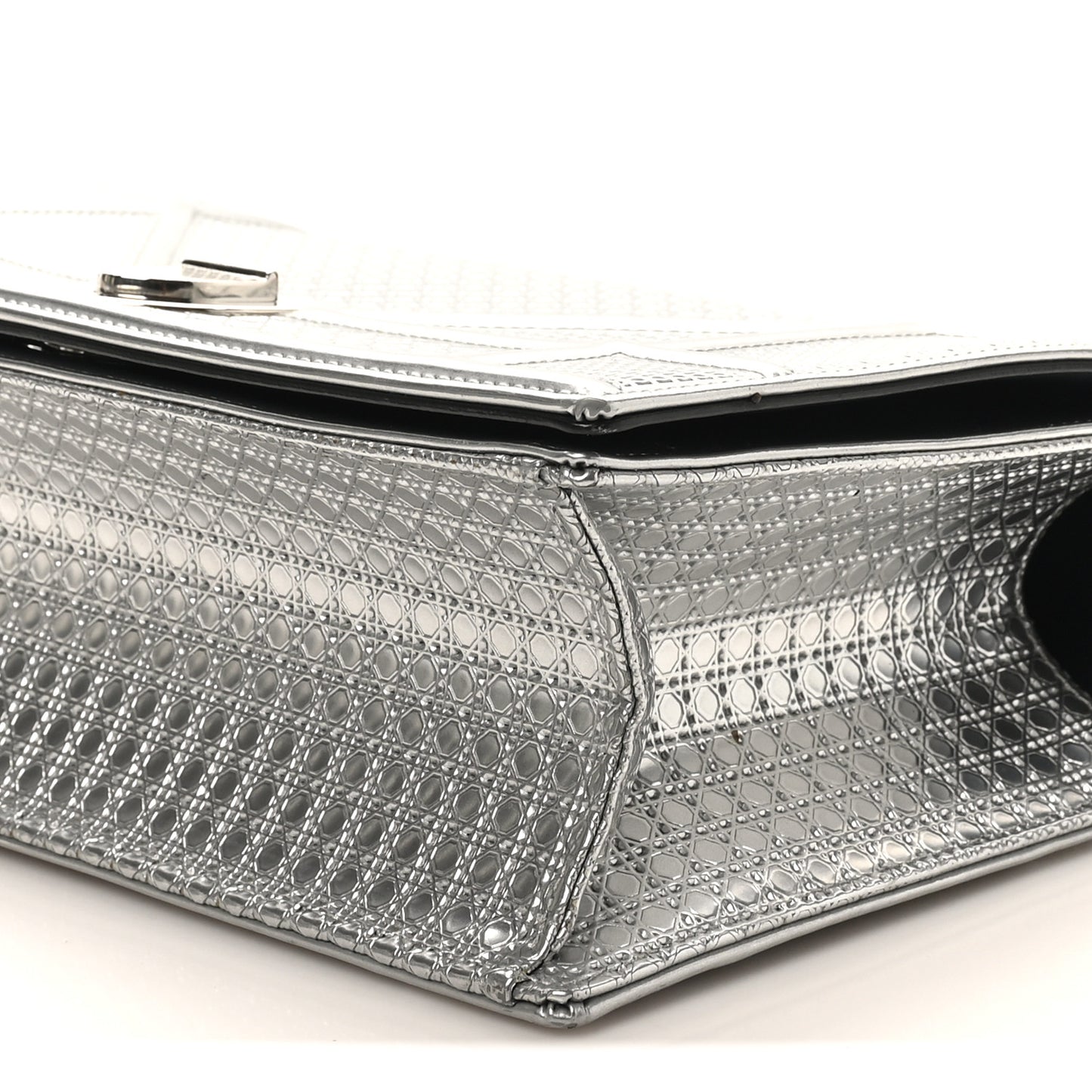 Metallic Patent Micro-Cannage Medium Diorama Flap Bag Silver