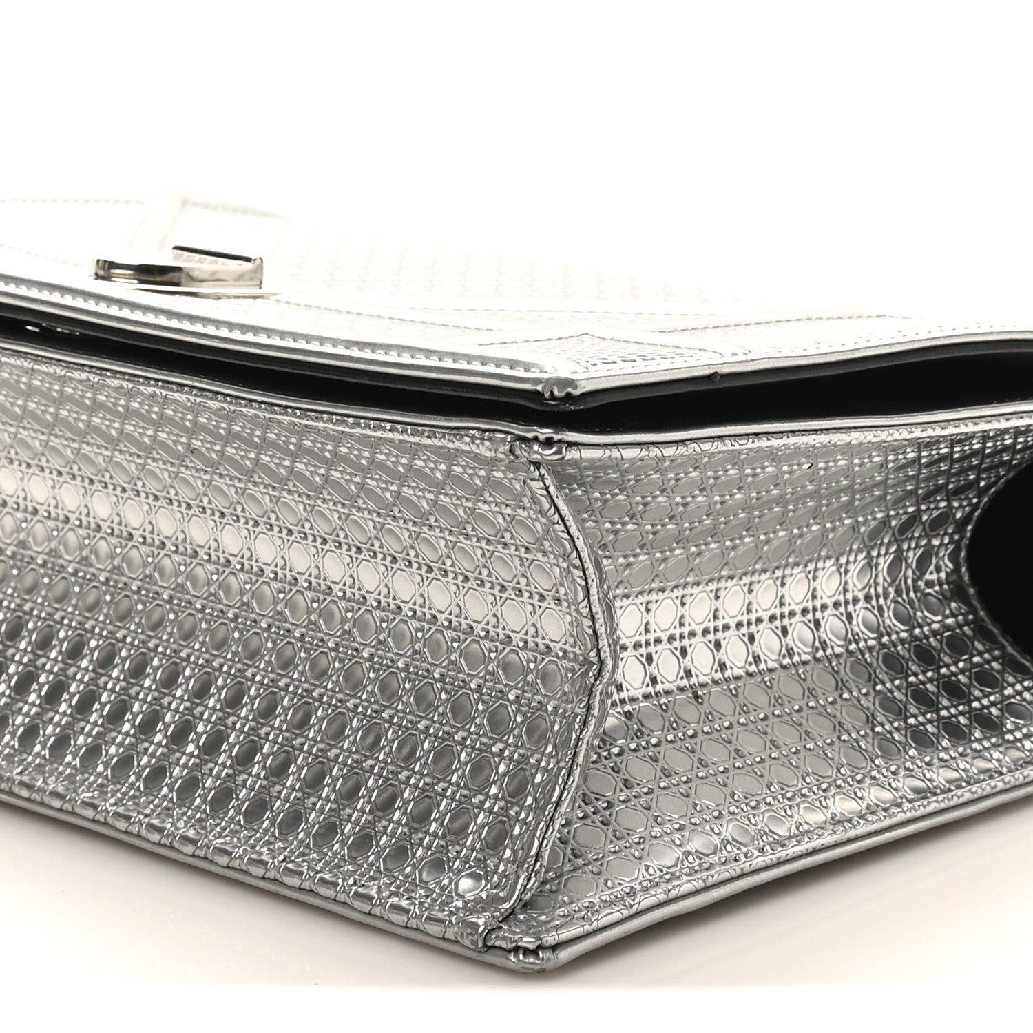 Christian Dior Metallic Patent Micro-Cannage Medium Diorama Flap Bag Silver 9 of 9