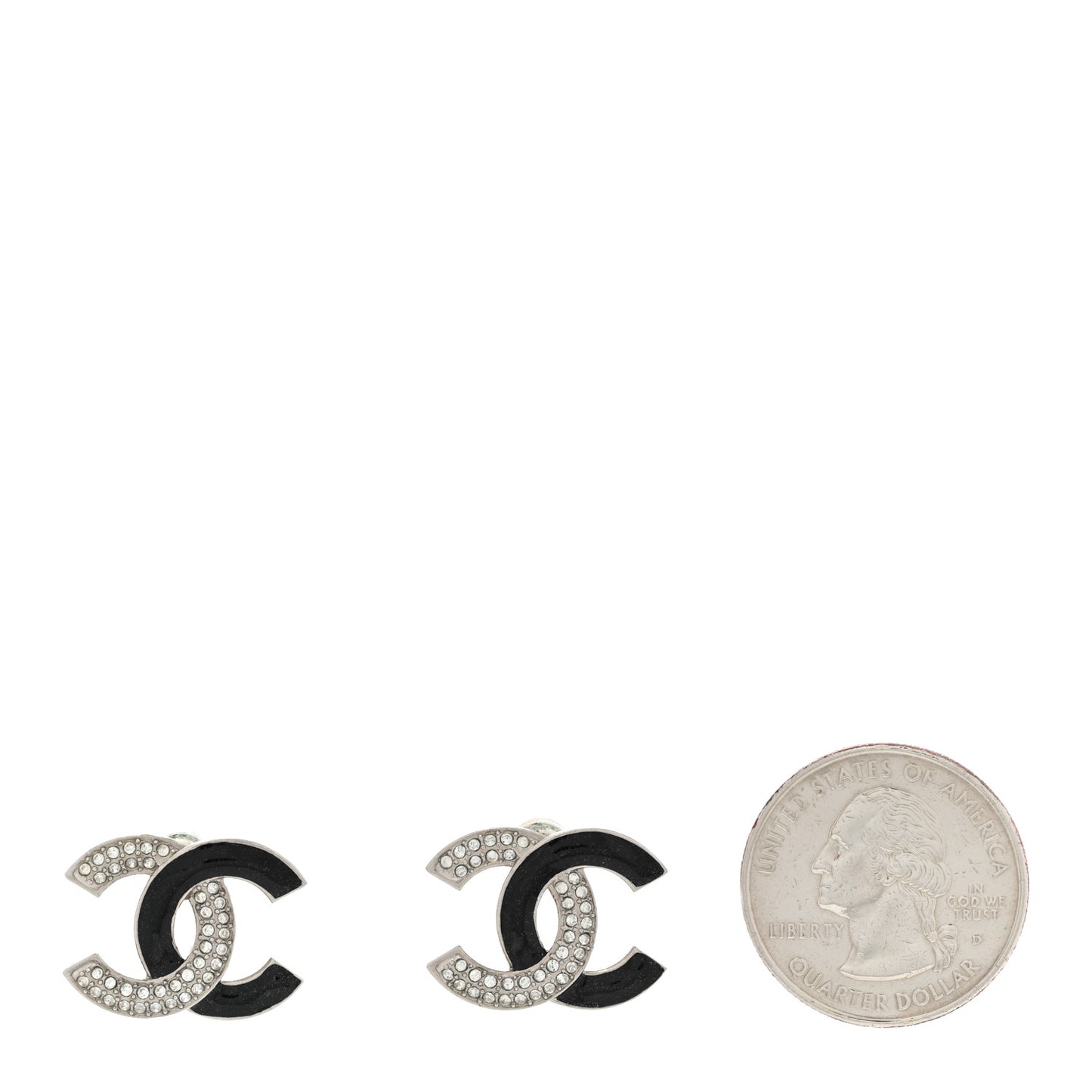 Crystal Enamel CC Earrings Silver Black