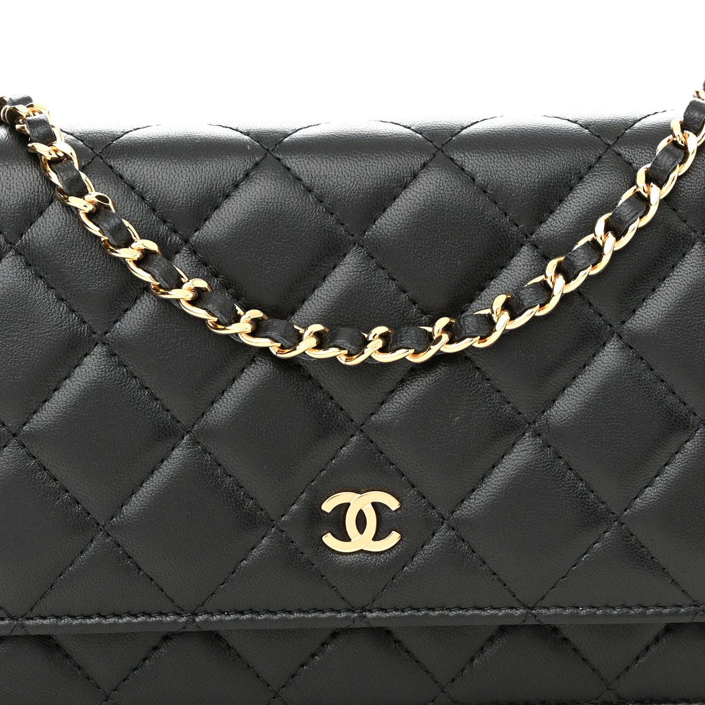 Lambskin Quilted Wallet On Chain WOC Black
