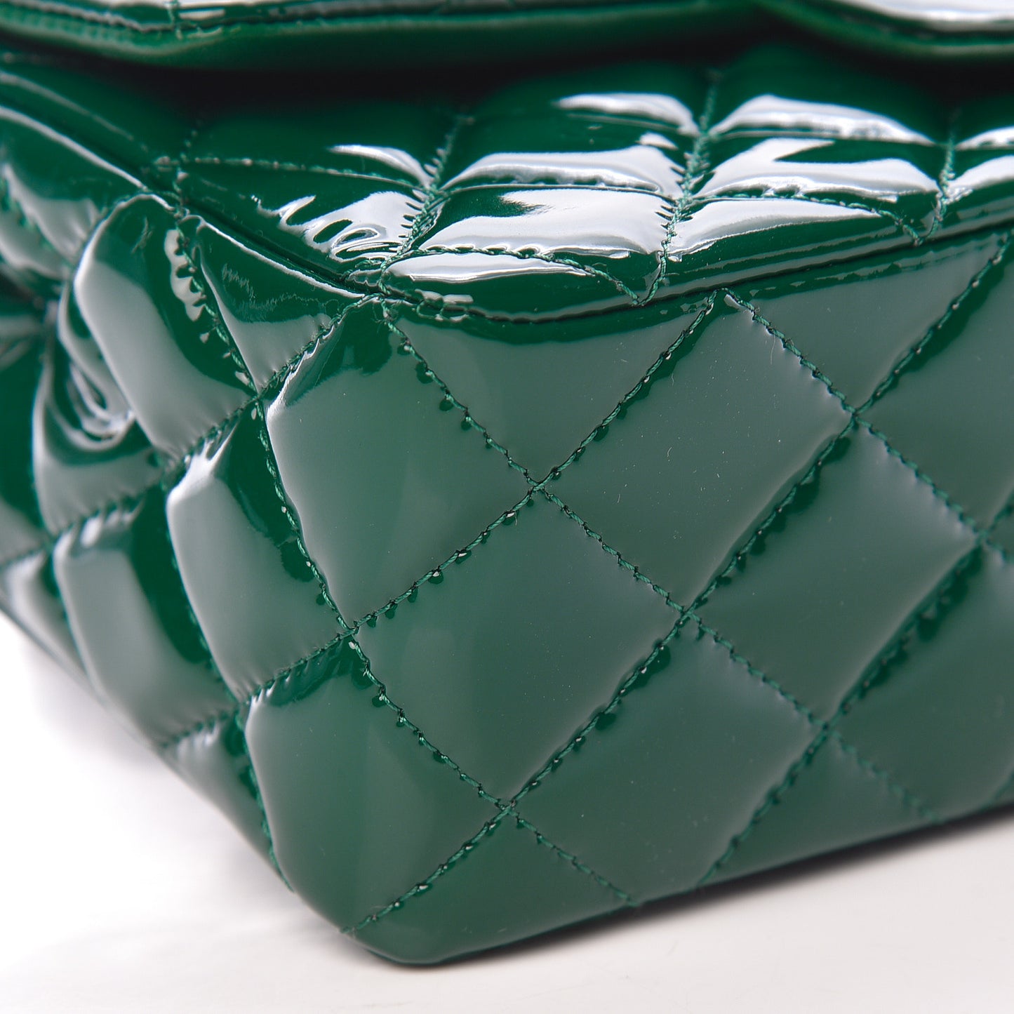 Patent Calfskin Quilted Mini Rectangular Flap Dark Green