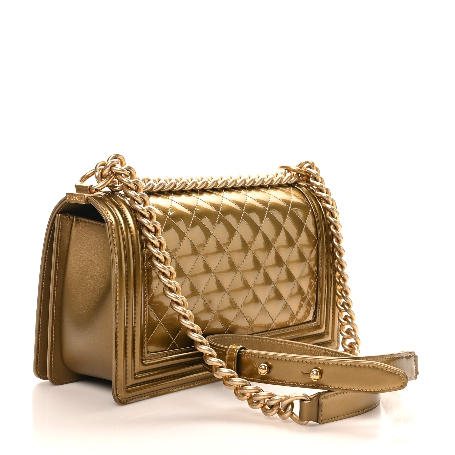 Chanel Metallic Patent Calfskin Quilted Medium Boy Flap Gold 3 of 12