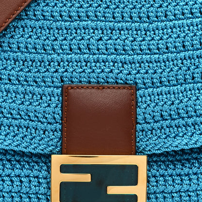 Fendi Fabric Crochet Vitello Grace Plexiglass Baguette Cyber Blue Ghianda 7 of 10