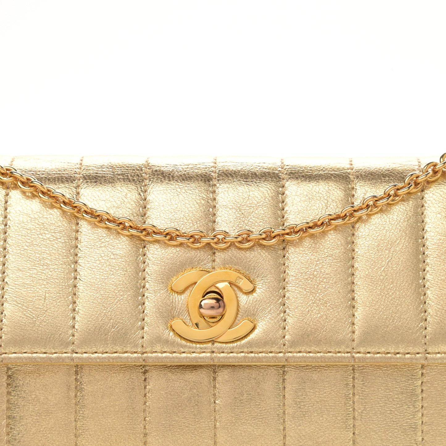 Metallic Lambskin Vertical Quilted Mini Flap Gold