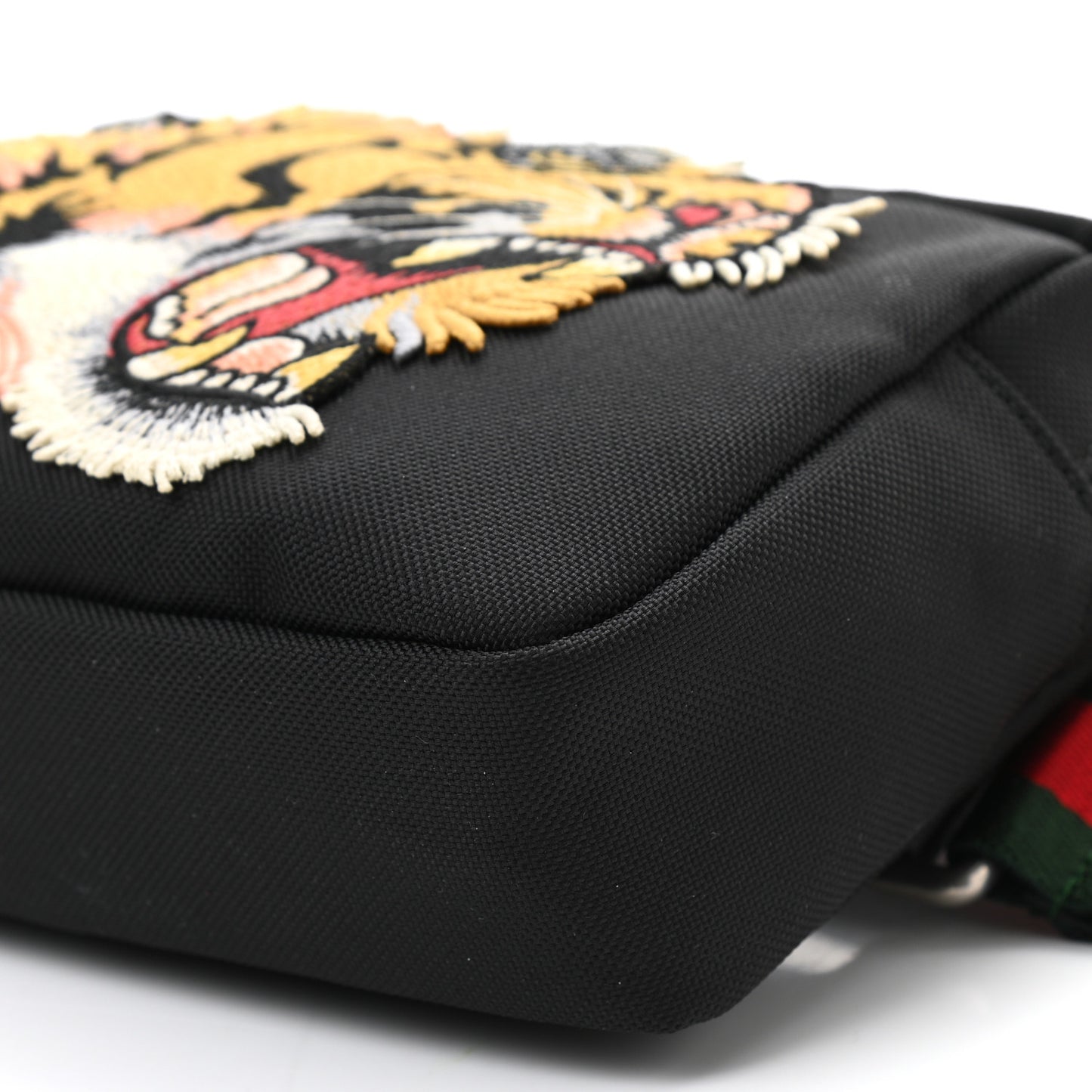 Canvas Web Tiger Embroidered Messenger Bag Black