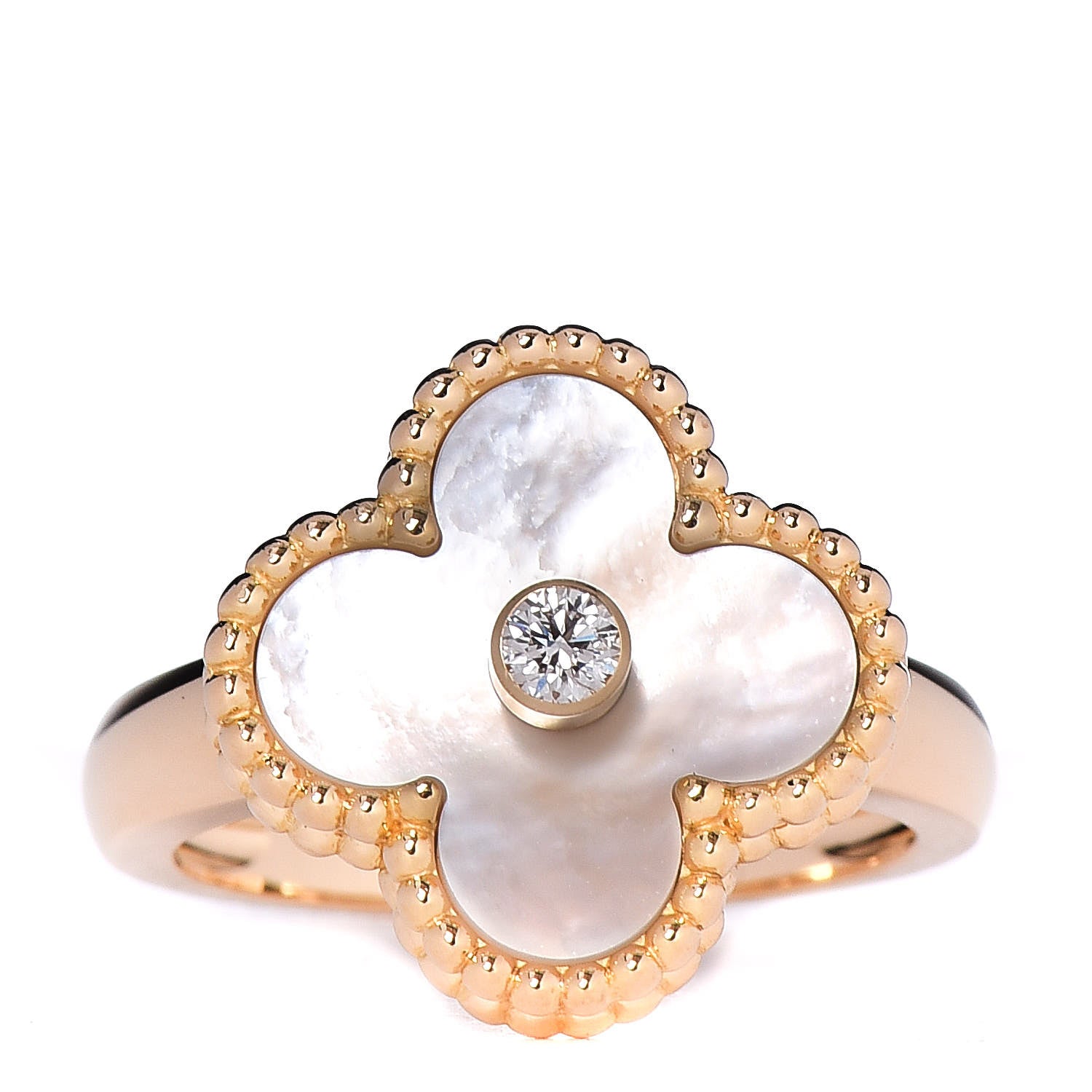 Van Cleef & Arpels 18K Yellow Gold Diamond Mother of Pearl Vintage Alhambra Ring 50 5.25 1 of 6