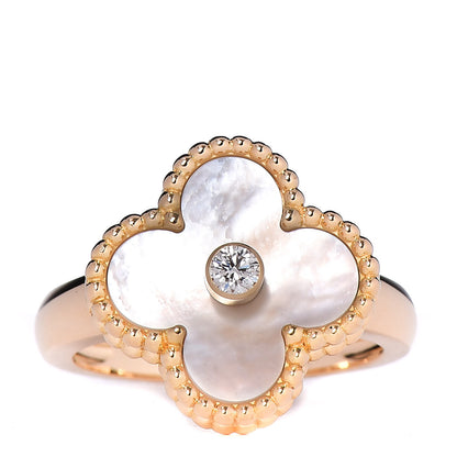 Van Cleef & Arpels 18K Yellow Gold Diamond Mother of Pearl Vintage Alhambra Ring 50 5.25 1 of 6