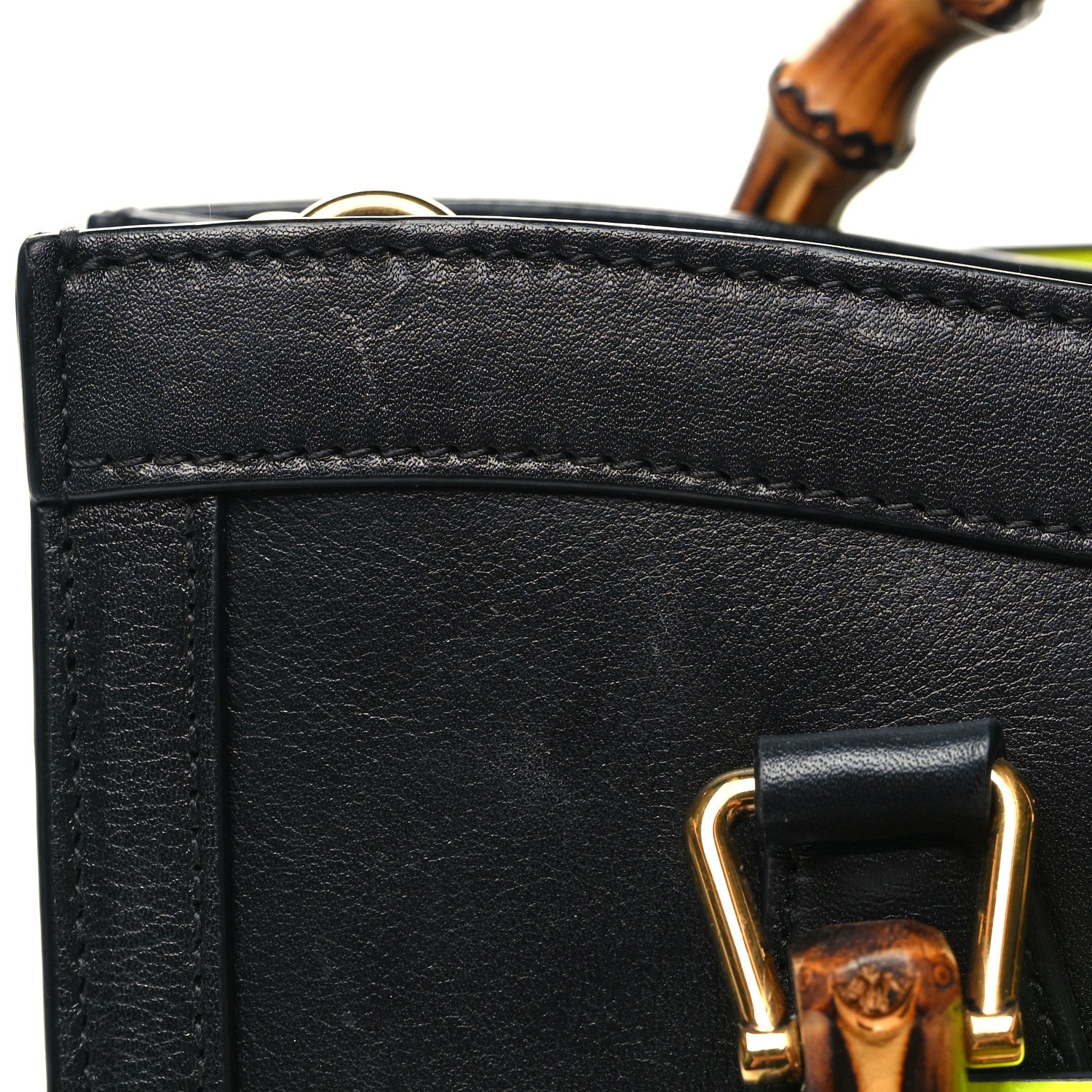 Gucci Calfskin Small Diana Tote Bag Black Yellow Fluo 14 of 14