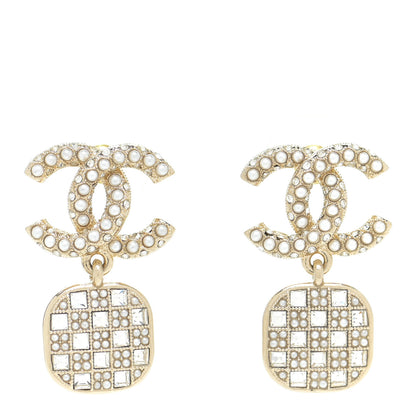 Chanel Pearl Baguette Crystal CC Drop Earrings Gold 1 of 5