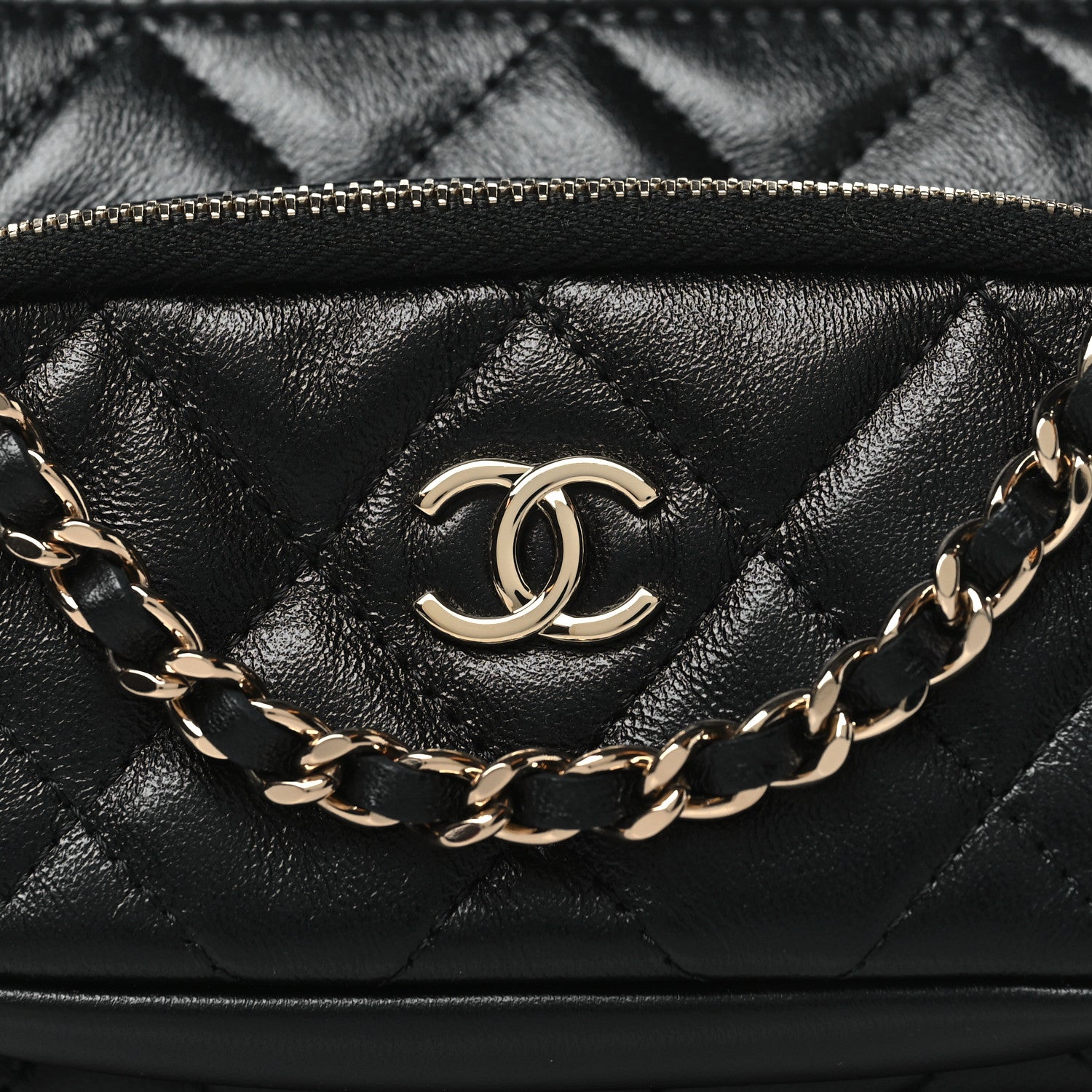 Chanel Shiny Crumpled Lambskin Quilted Clutch With Chain Black Black 8 of 11