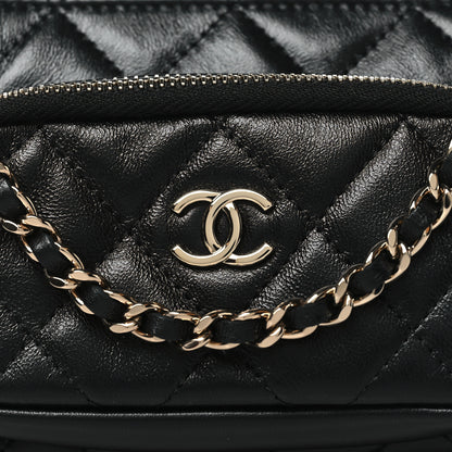 Chanel Shiny Crumpled Lambskin Quilted Clutch With Chain Black Black 8 of 11