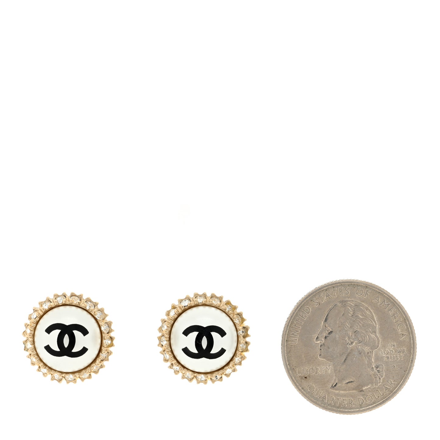 Crystal Pearl CC Round Earrings Gold Pearly White Black