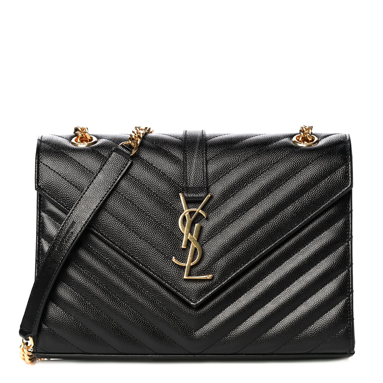 Saint Laurent Grain De Poudre Matelasse Chevron Medium Monogram Satchel Black 1 of 13