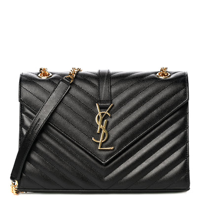 Saint Laurent Grain De Poudre Matelasse Chevron Medium Monogram Satchel Black 1 of 13