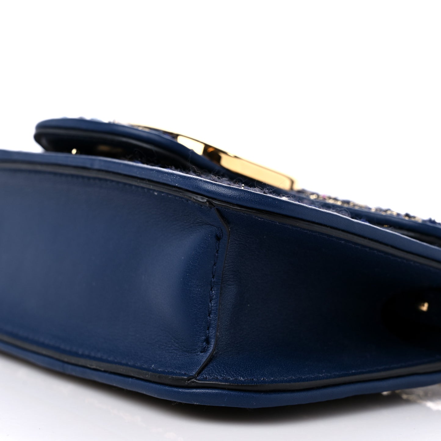 Tweed Calfskin Vlogo Small Loco Shoulder Bag Navy Ivory Gold