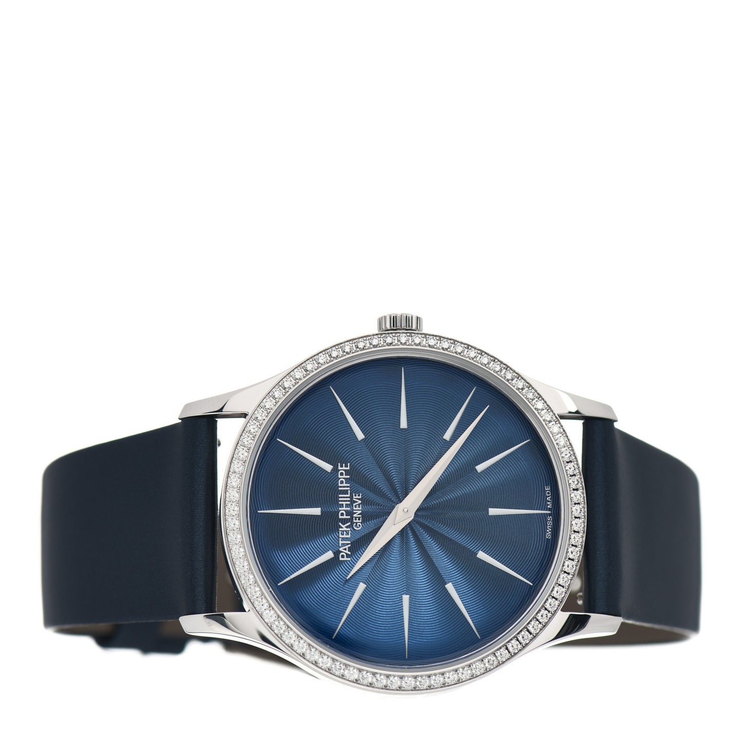 18K White Gold Satin Diamond 35mm Calatrava Automatic Watch Midnight Blue 4997/200G