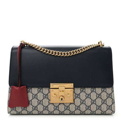 Gucci GG Supreme Monogram Calfskin Medium Padlock Shoulder Bag Beige Blue Mystic White Hibiscus Red 1 of 11