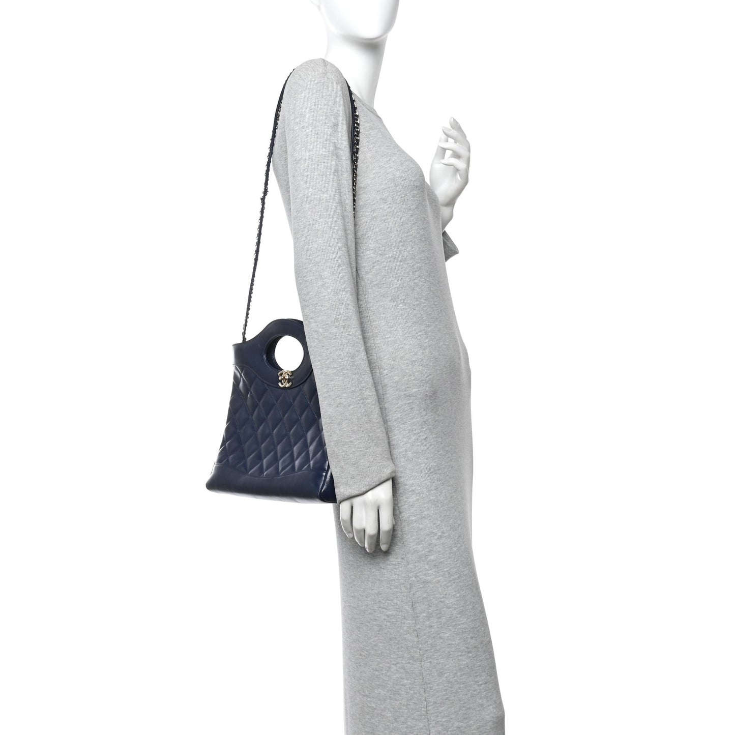 Shiny Lambskin Quilted Small 31 Shopping Bag Blue