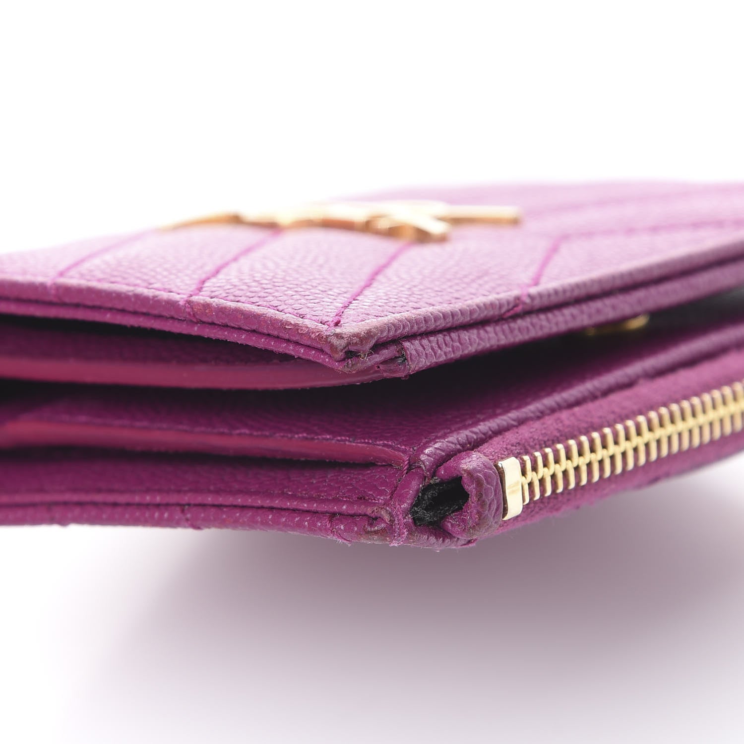 Saint Laurent Grain De Poudre Matelasse Chevron Monogram Zipped Card Case Dark Grape 11 of 14