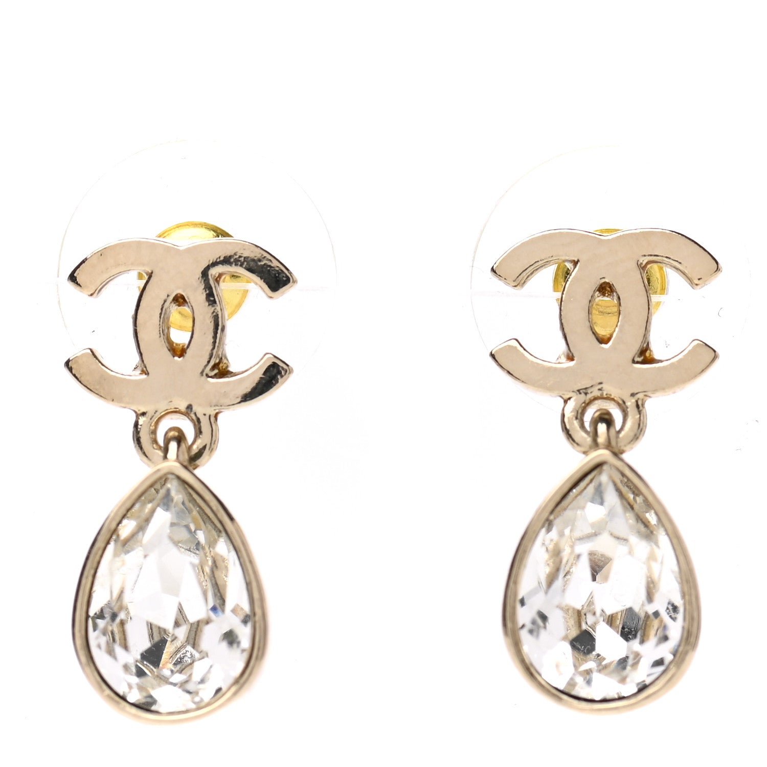 Chanel Crystal CC Tear Drop Earrings Gold 1 of 4