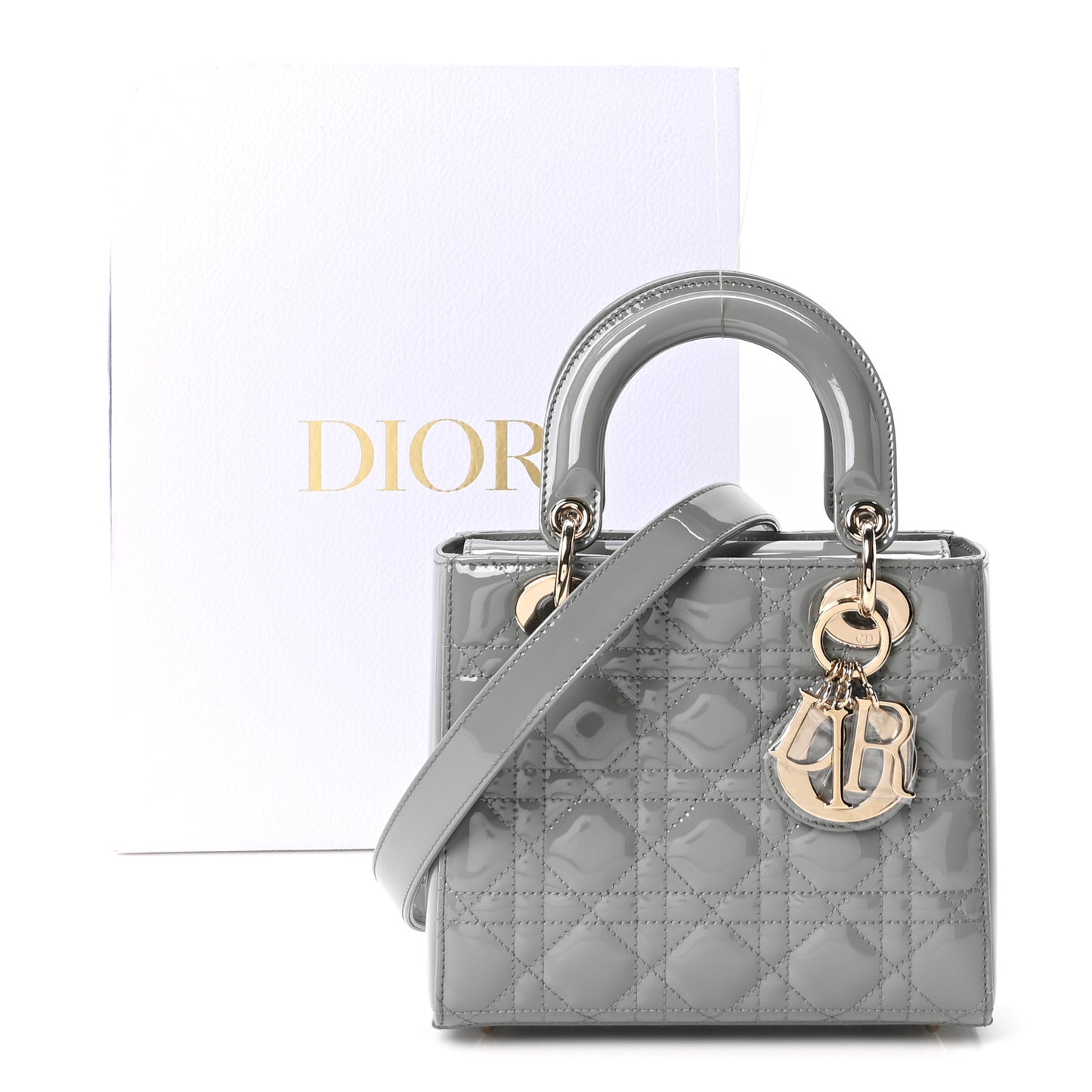 Patent Cannage Small Lady Dior Grey