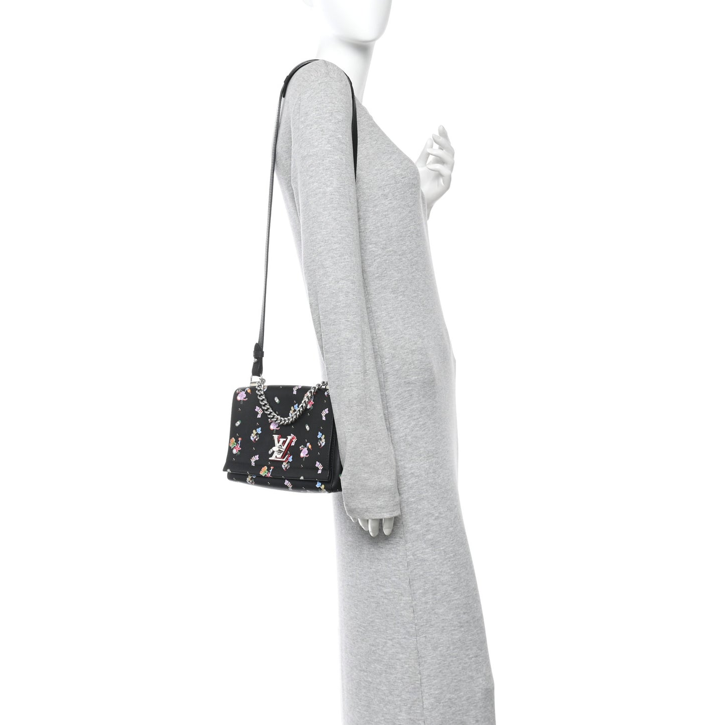 Soft Calfskin Lockme II Floral Chain Bag BB Black