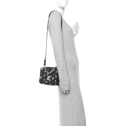 Louis Vuitton Soft Calfskin Lockme II Floral Chain Bag BB Black 2 of 11