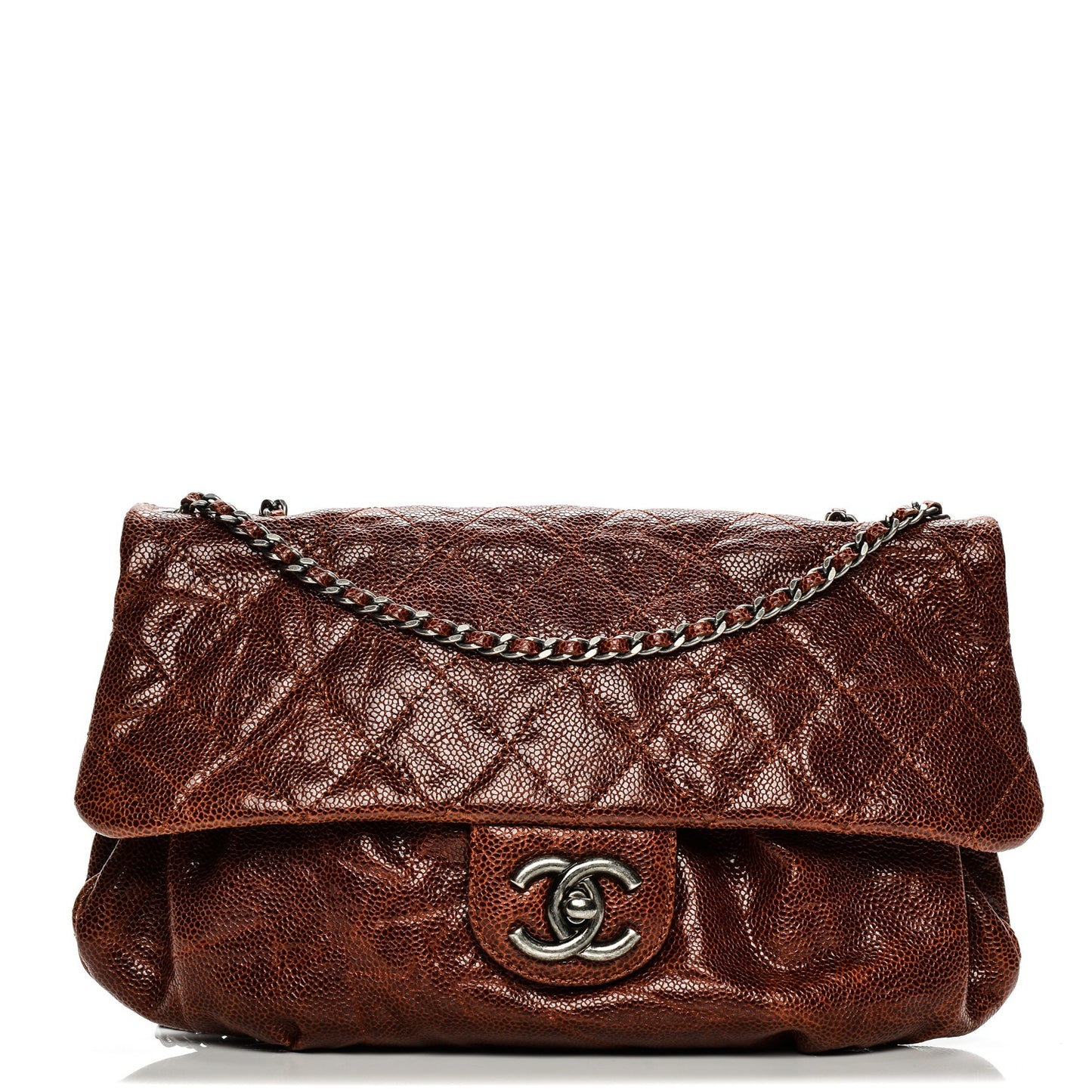 Crumpled Calfskin Quilted Medium Elastic Flap Bordeaux