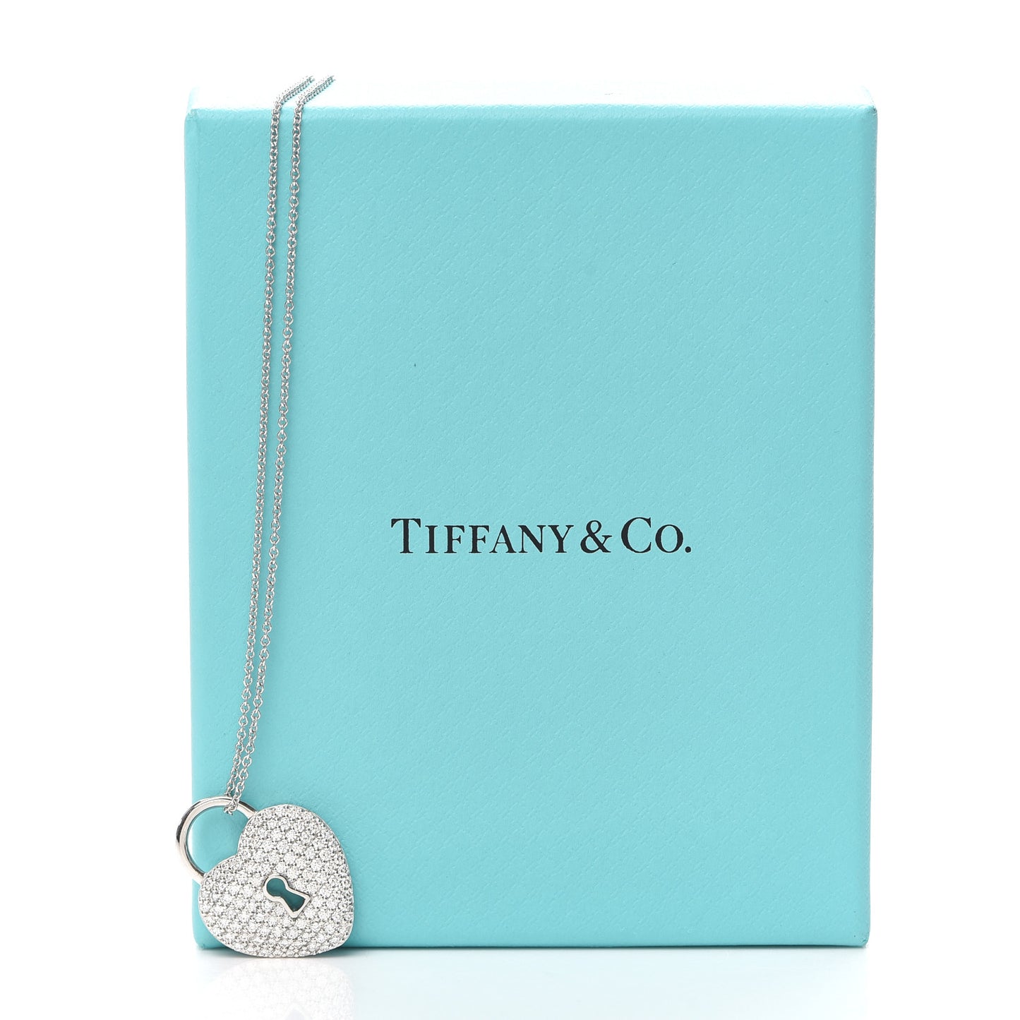 Platinum Diamond Large Heart Lock Pendant Necklace