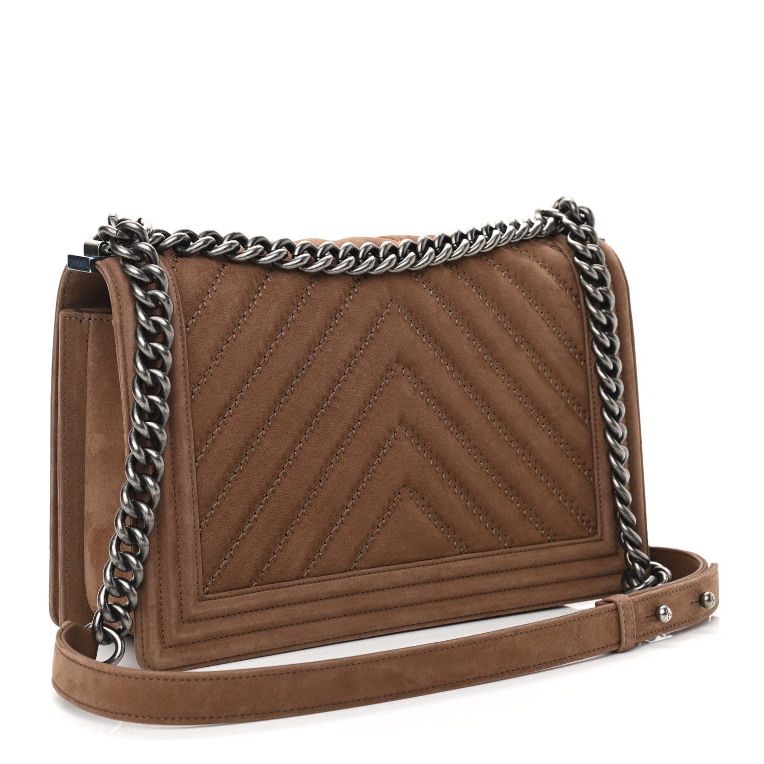 Chanel Nubuck Chevron Quilted New Medium Boy Flap Brown 3 of 12