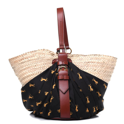 Chloe Smooth Calfskin Raffia Little Horses Medium Panier Basket Black Yellow 3 of 20