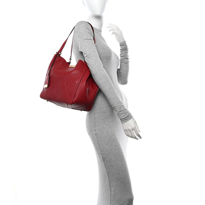 Burberry Signature Grain Calfskin Check Embossed Small Canterbury Tote Red 2 of 14