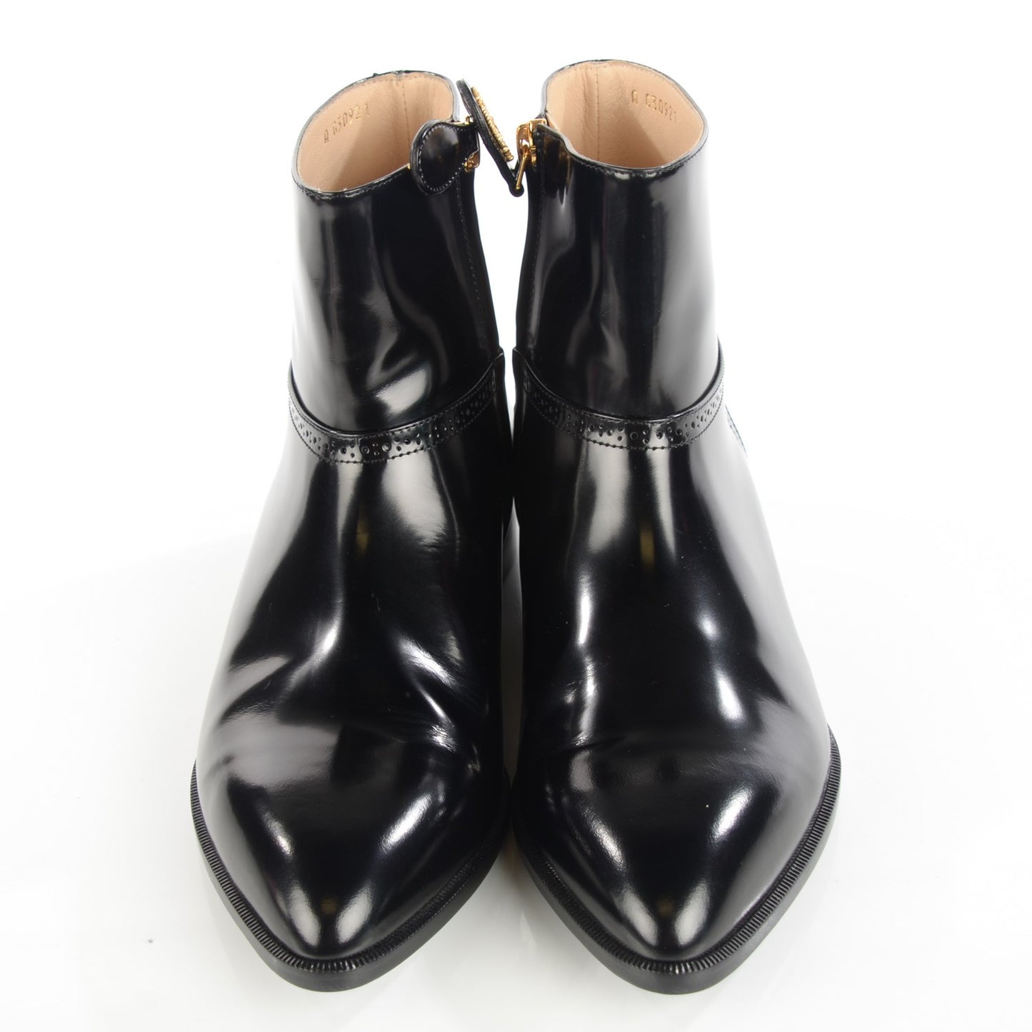 Glazed Calfskin Zip Ankle Boots 37.5 Black