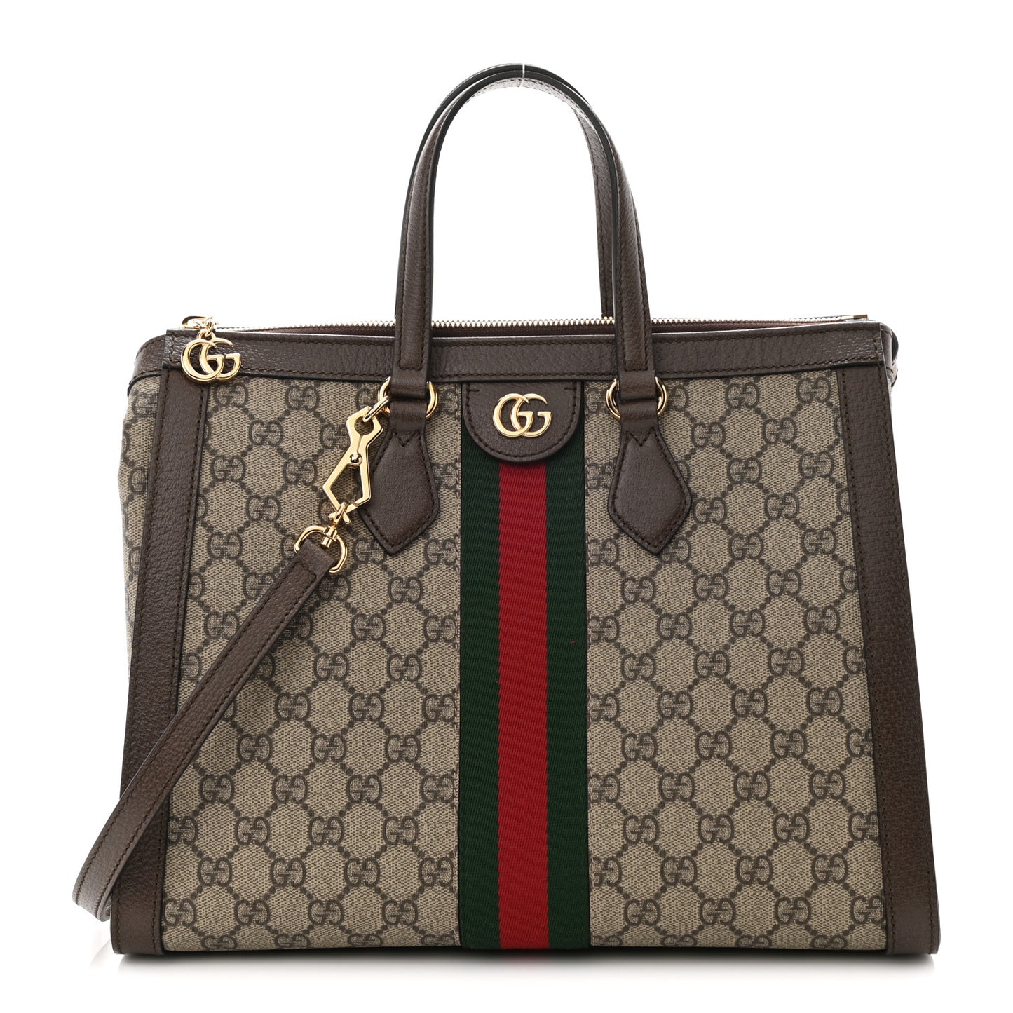 GG Supreme Monogram Web Medium Ophidia Tote Bag Brown