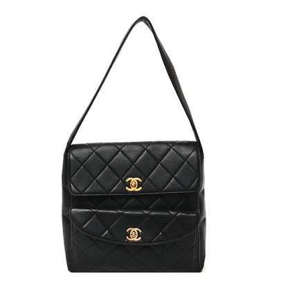 Chanel Lambskin Quilted Double Pocket Shoulder Bag Brown 1 of 13