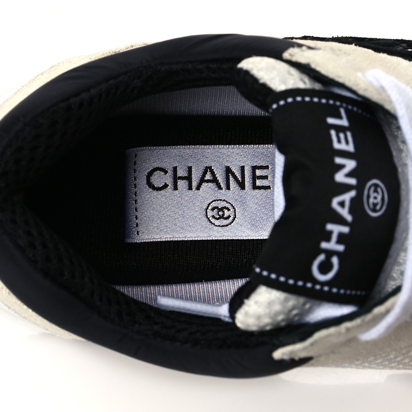 Mesh Suede Calfskin Grained Calfskin Womens CC Sneakers 36 White Black