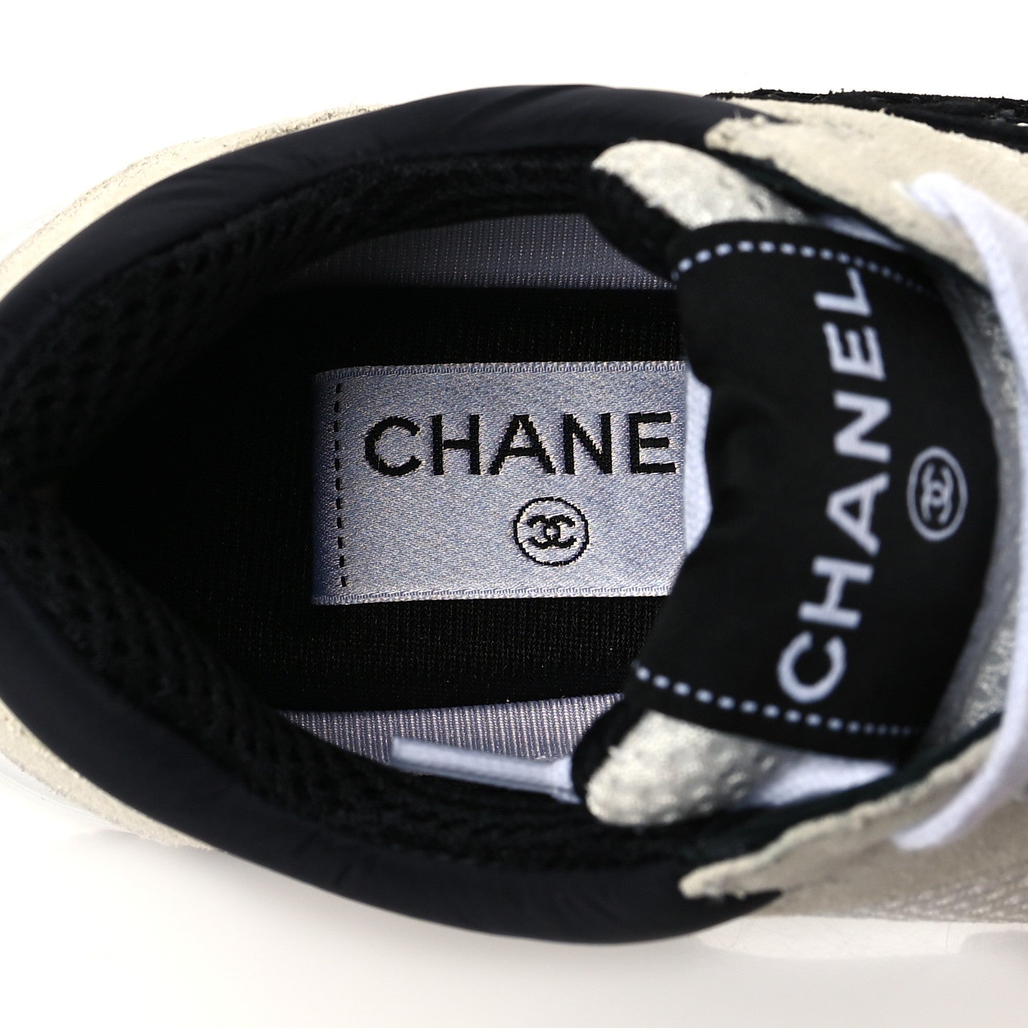 Chanel Mesh Suede Calfskin Grained Calfskin Womens CC Sneakers 36 White Black 6 of 8