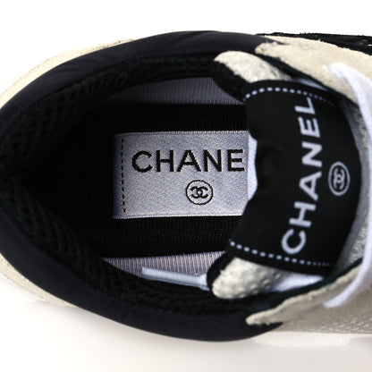 Chanel Mesh Suede Calfskin Grained Calfskin Womens CC Sneakers 36 White Black 6 of 8