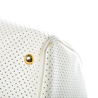 Prada Saffiano Perforated Striped Shoulder Bag White Black 11 of 13