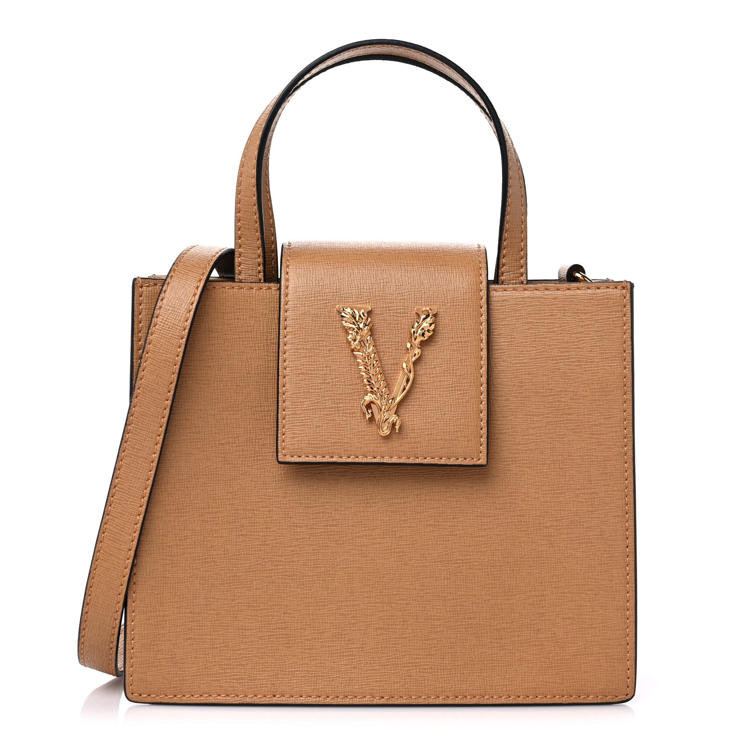 Versace Saffiano Virtus Top Handle Shoulder Bag Camel 1 of 10