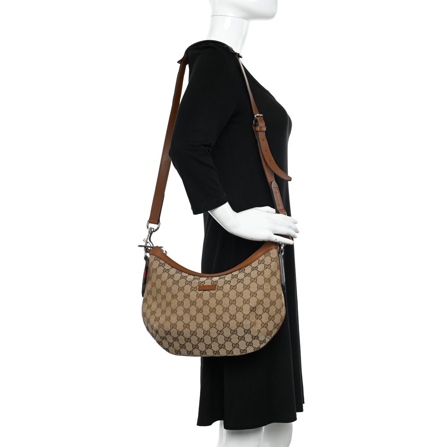 Gucci Monogram Medium Half Moon Hobo Brown 2 of 11