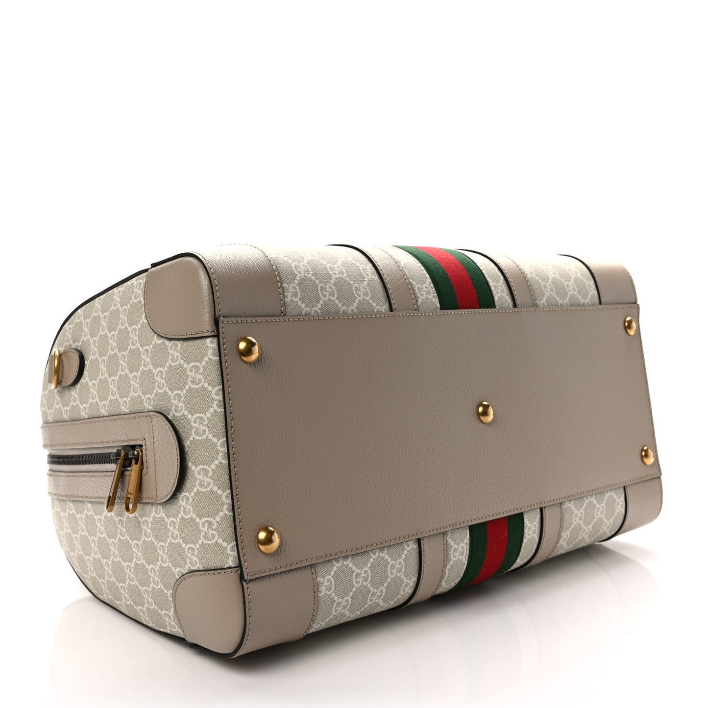 GG Supreme Monogram Textured Dollar Calfskin Web Medium Savoy Duffle Bag Beige Mystic White Oatmeal