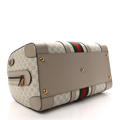 Gucci GG Supreme Monogram Textured Dollar Calfskin Web Medium Savoy Duffle Bag Beige Mystic White Oatmeal 4 of 10