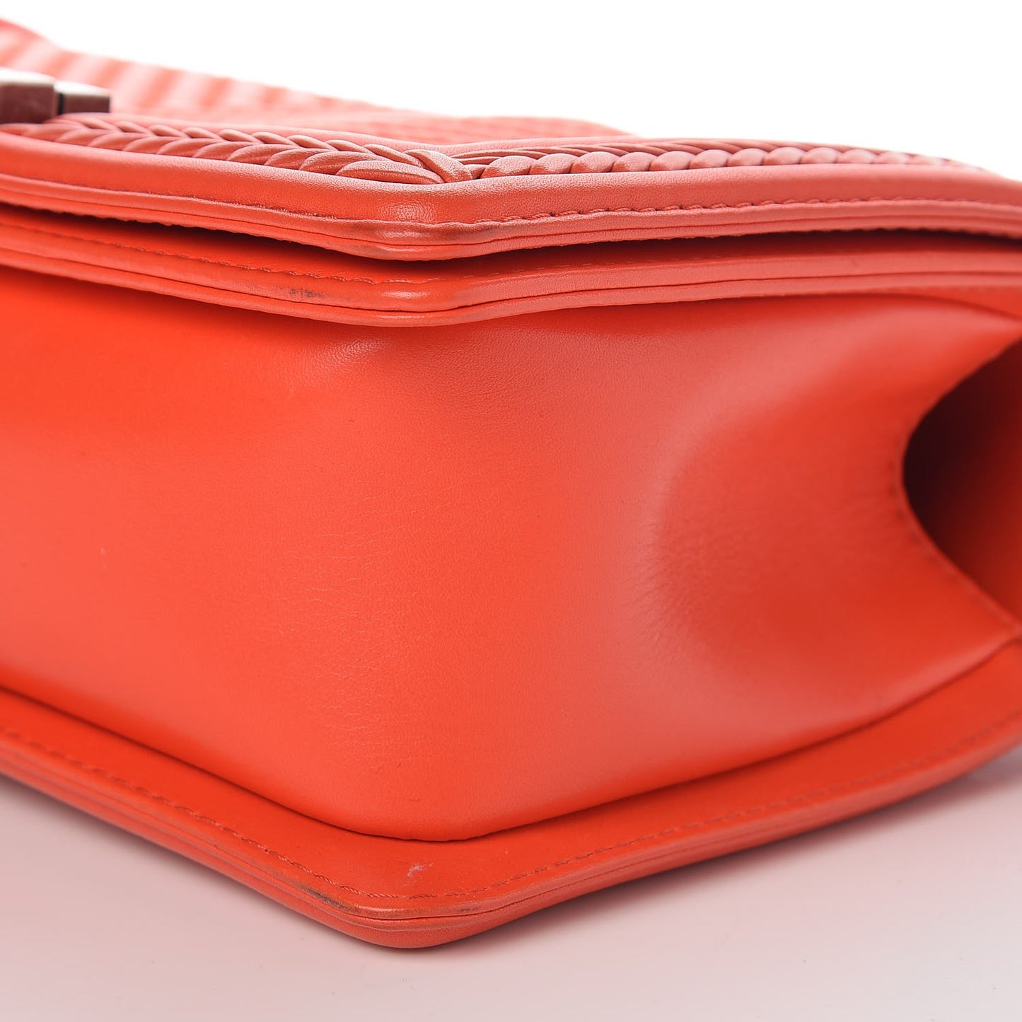Calfskin Chevron Quilted Medium Braided Boy Flap Orange