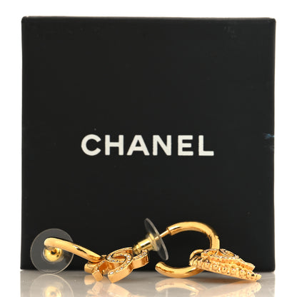 Chanel Crystal CC Shell Hoop Earrings Gold Pink 5 of 5