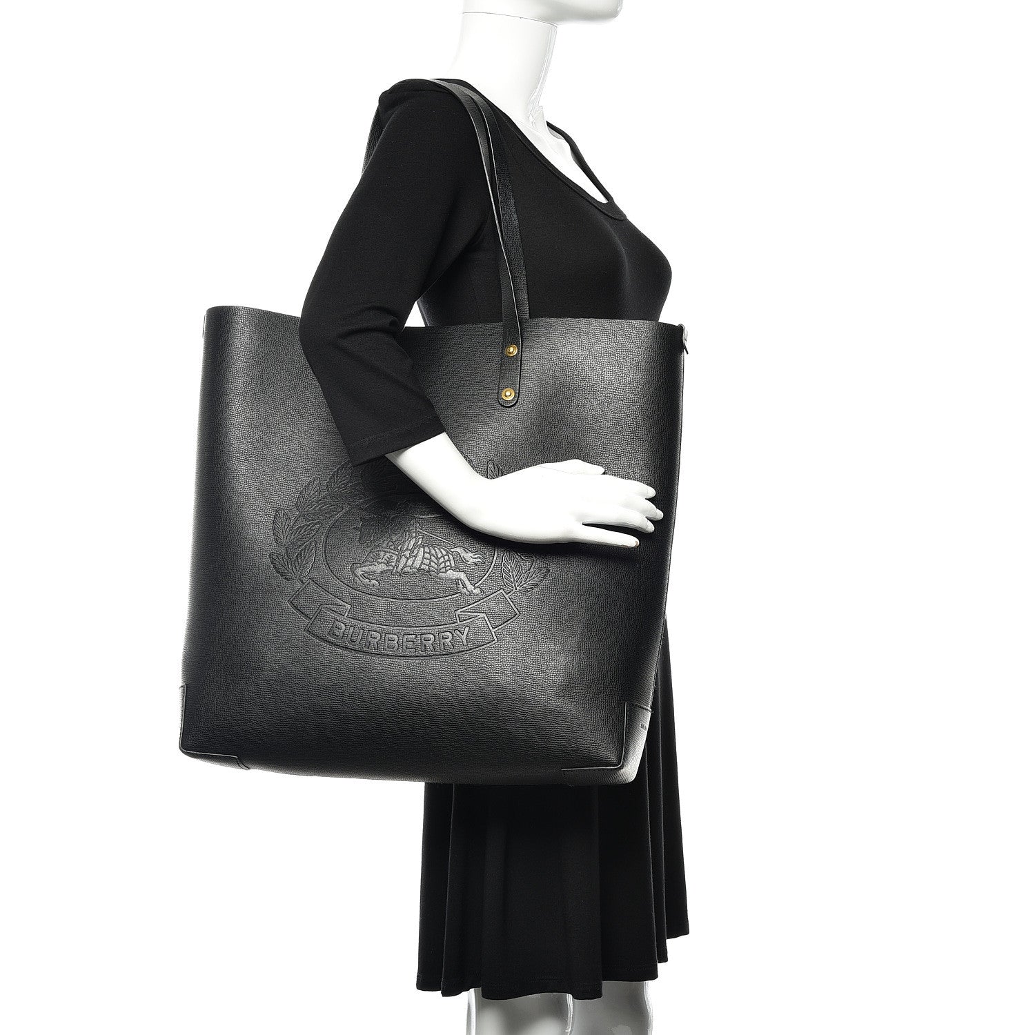 Burberry Calfskin Crest Embossed Large Tote Black 2 of 10