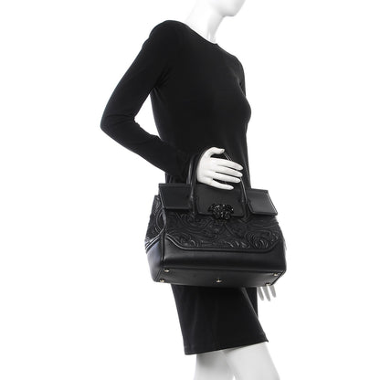 Versace Calfskin Embroidered Large Baroque Palazzo Empire Bag Black 4 of 9