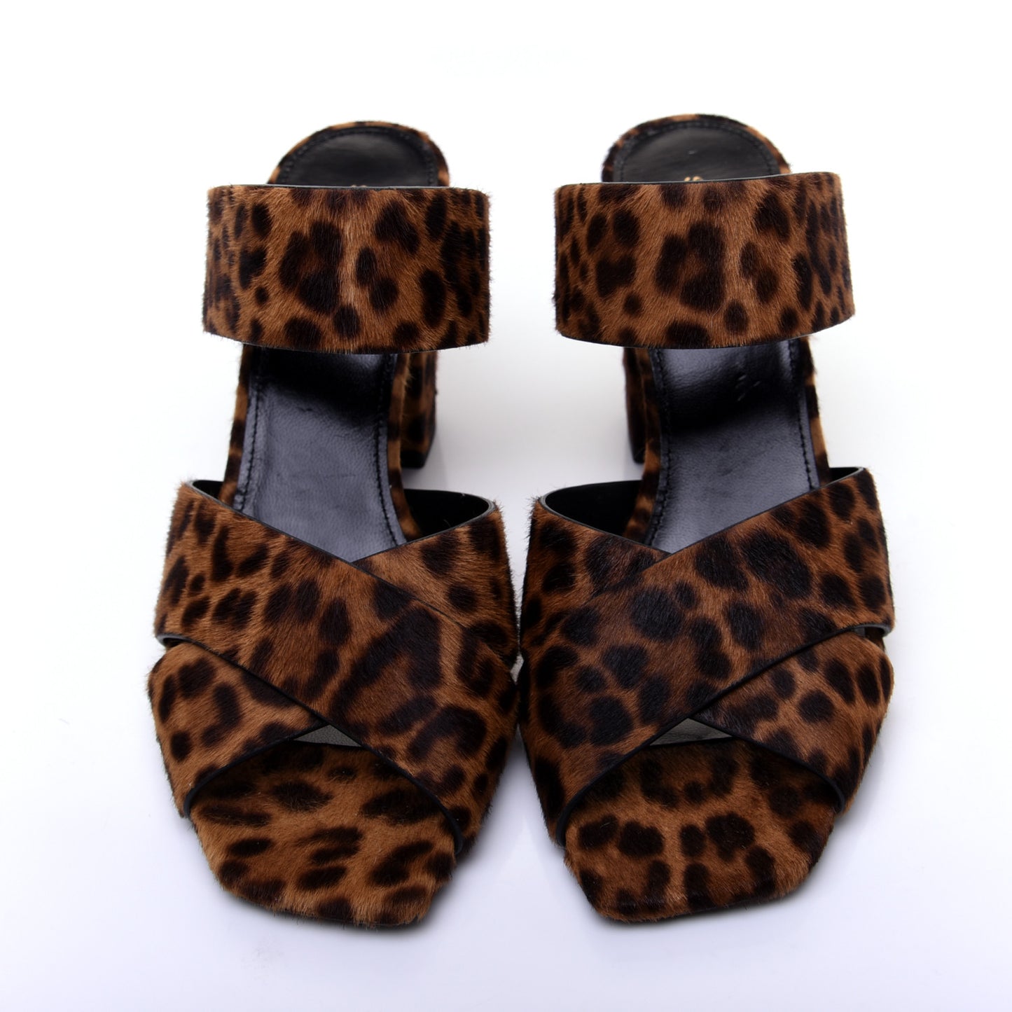 Ponyhair Leopard Print Oak 75 Ankle Strap Sandals 38 Brown